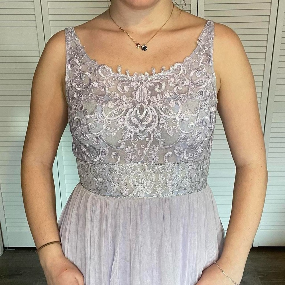 Purple Lace Bodice Lavender Evening Dress